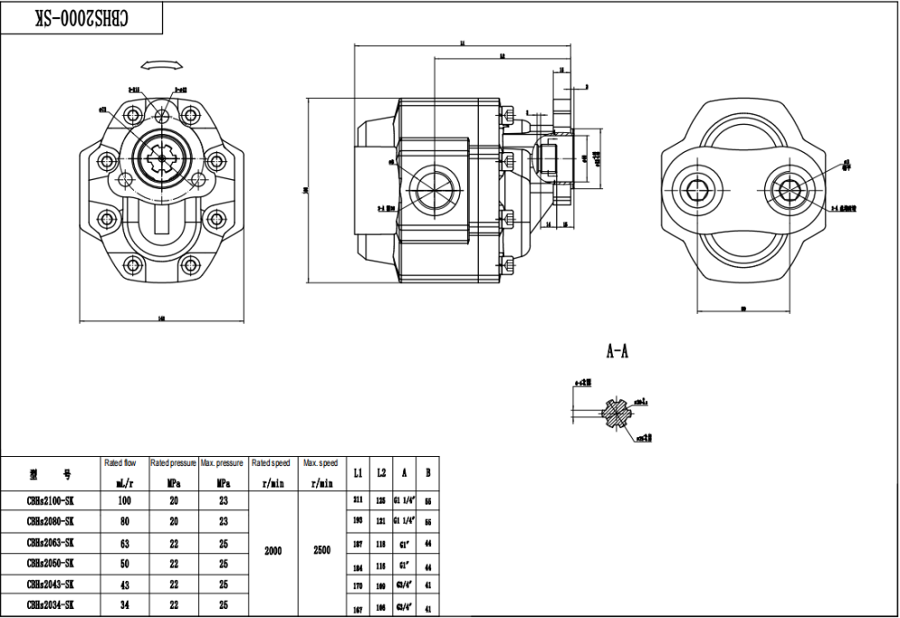 CBHST1-UNI-63 63 см³/об Гидравлический шестерёнчатый насос drawing image