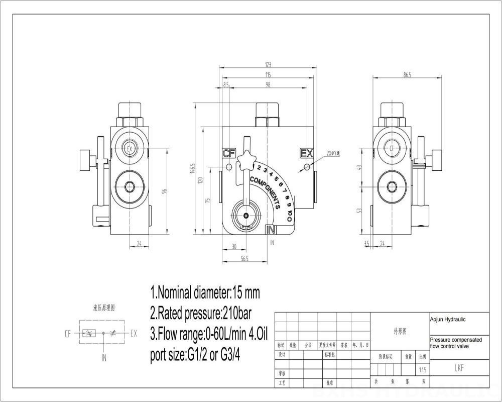 LKF60 Ручное 1 катушка Клапан управления потоком drawing image