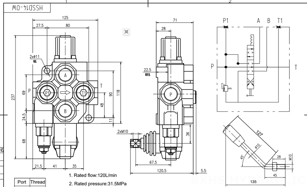 SD14 Ручное 1 катушка Моноблочный направляющий клапан drawing image