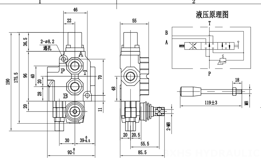 SD4 Ручное 1 катушка Моноблочный направляющий клапан drawing image