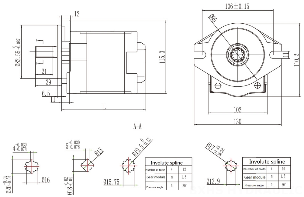 CBHS-F532 32 см³/об Гидравлический шестерёнчатый насос drawing image