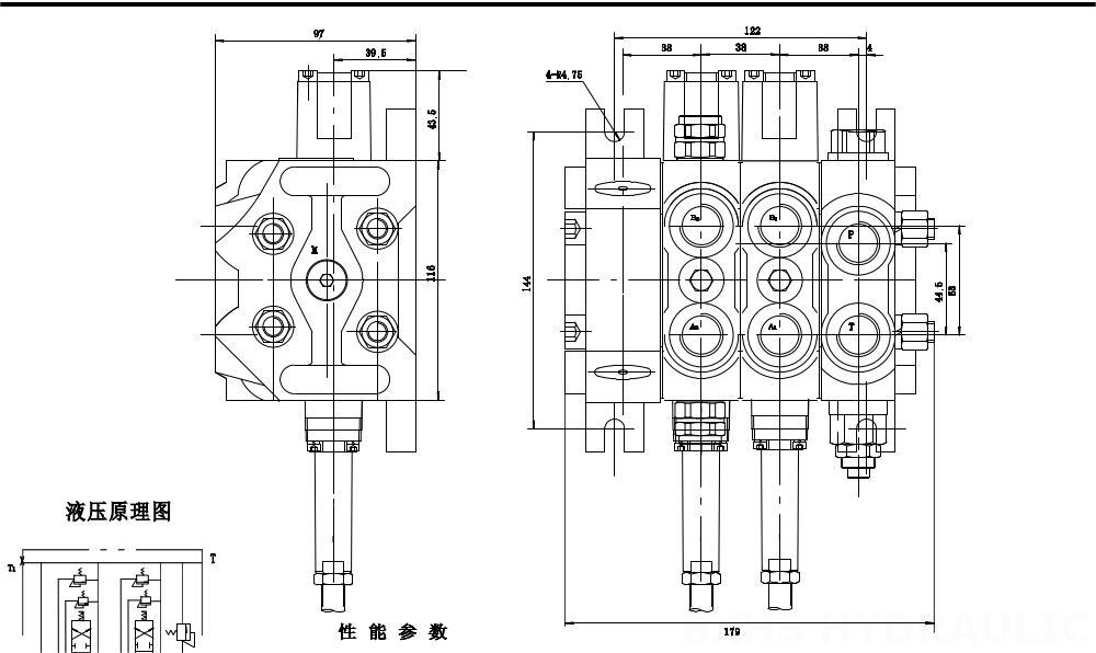 DCV60 Канат 3 катушки Секционный направляющий клапан drawing image