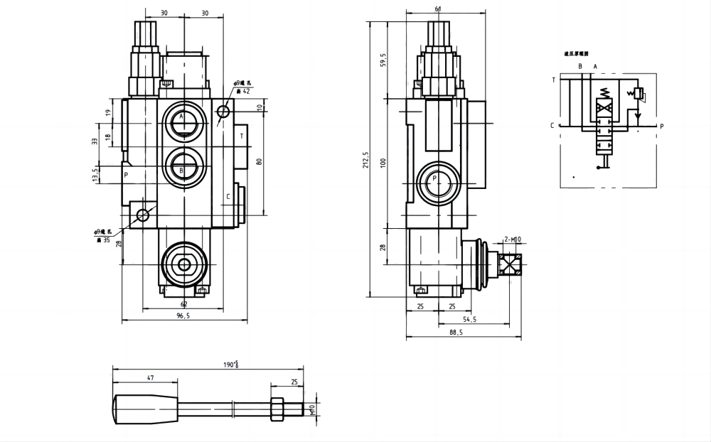 P40-G38 Ручное 1 катушка Моноблочный направляющий клапан drawing image