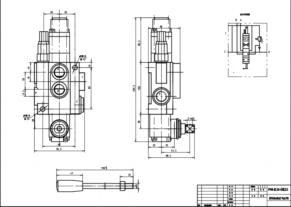 P40-QTW1 Ручное 1 катушка Моноблочный направляющий клапан drawing image