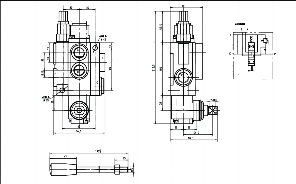 P40-G12-YW Ручное 1 катушка Моноблочный направляющий клапан drawing image