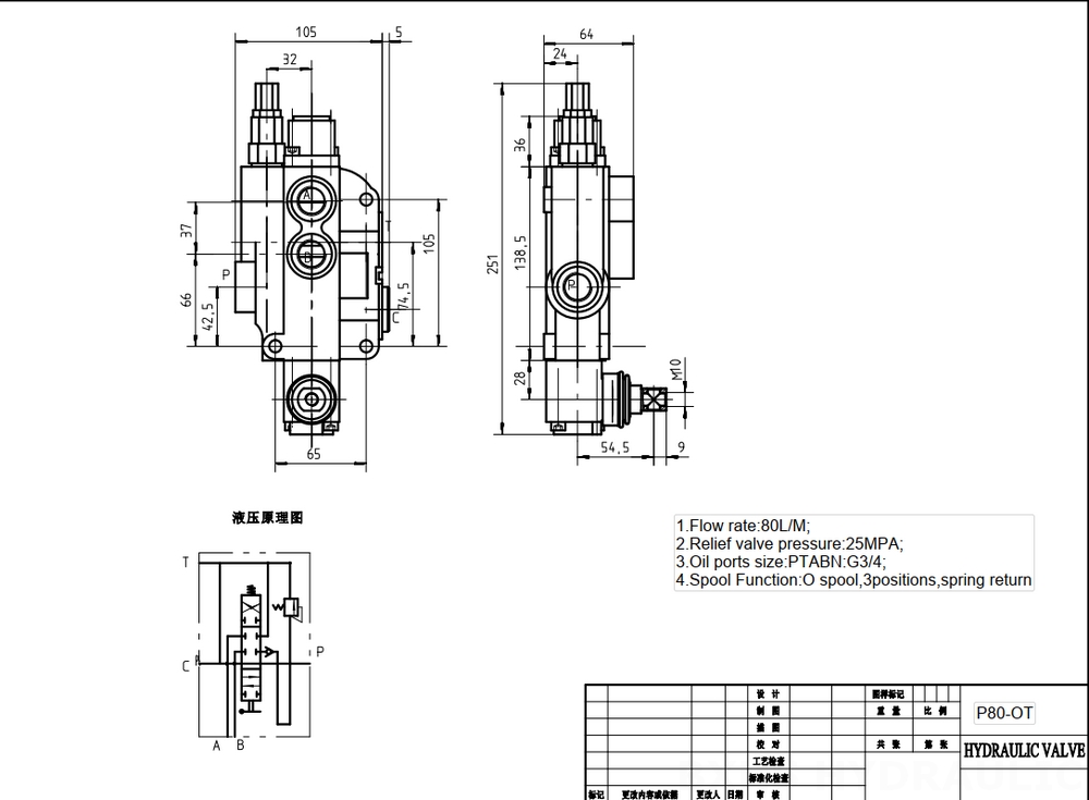 P80-G12-G34 Ручное 1 катушка Моноблочный направляющий клапан drawing image