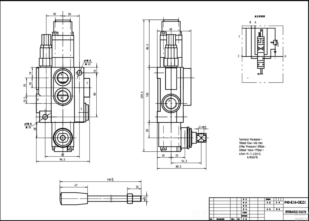 P80-G12-1OW Ручное 1 катушка Моноблочный направляющий клапан drawing image