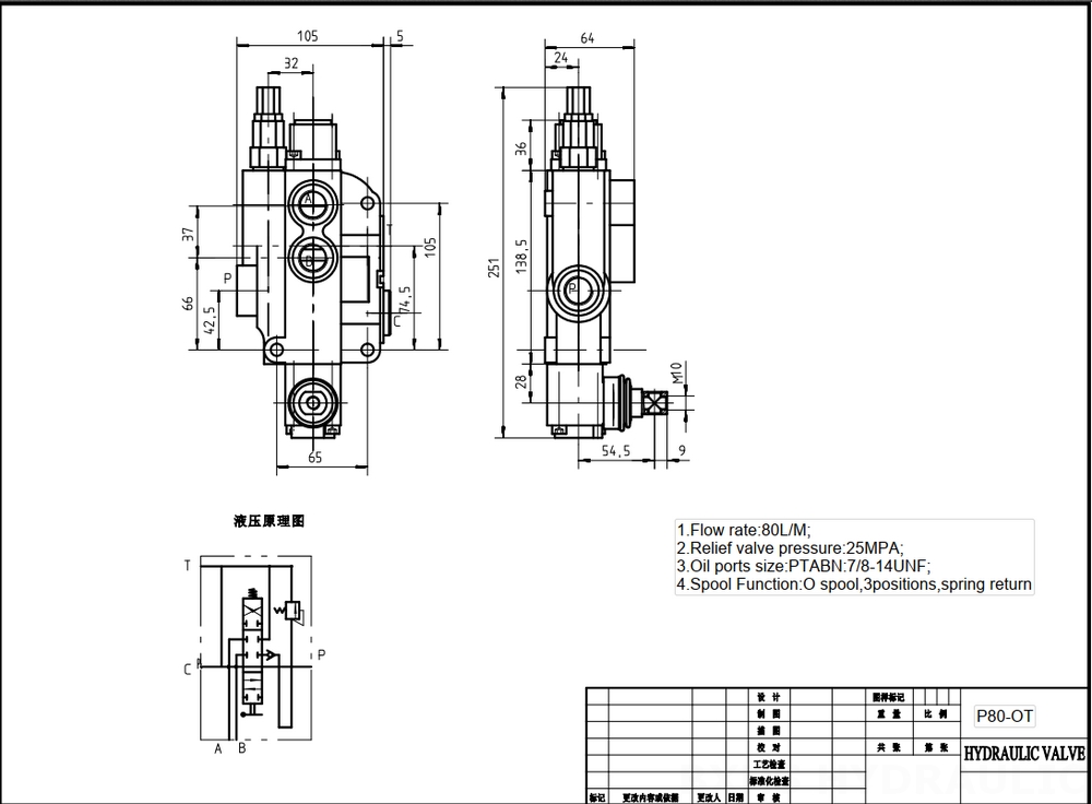 P80-U78-1OT Ручное 1 катушка Моноблочный направляющий клапан drawing image