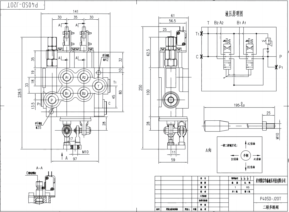 P40 Micro Switch Джойстик 2 катушки Моноблочный направляющий клапан drawing image