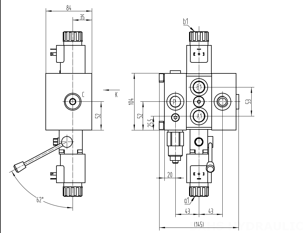 DCV58 Соленоидный 1 катушка Секционный направляющий клапан drawing image