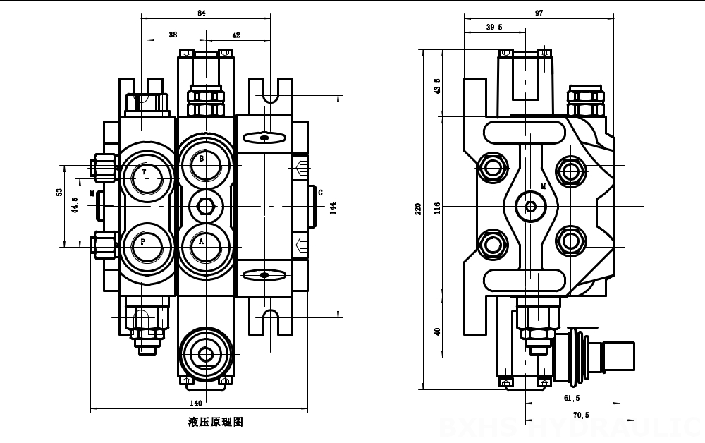 DCV60-G34 Гидравлический 1 катушка Секционный направляющий клапан drawing image