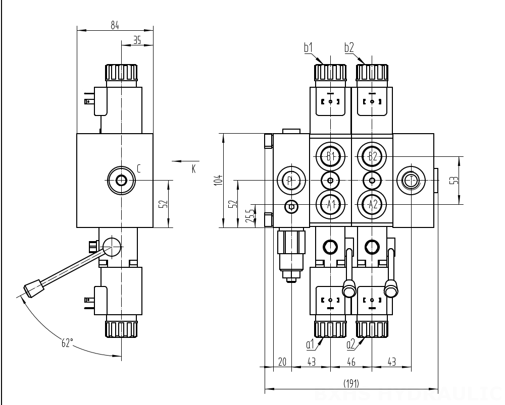 DCV58 Соленоидный 2 катушки Секционный направляющий клапан drawing image