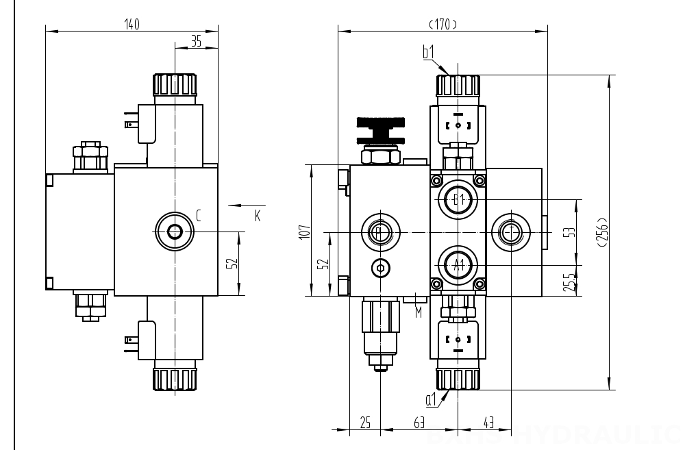 DCV58F Соленоидный 1 катушка Секционный направляющий клапан drawing image