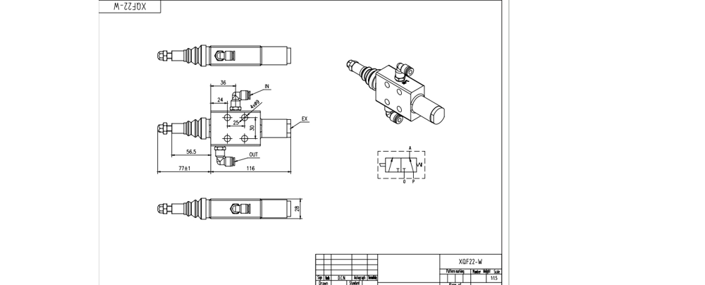 XQF-22W Пневматический 1 катушка Моноблочный направляющий клапан drawing image