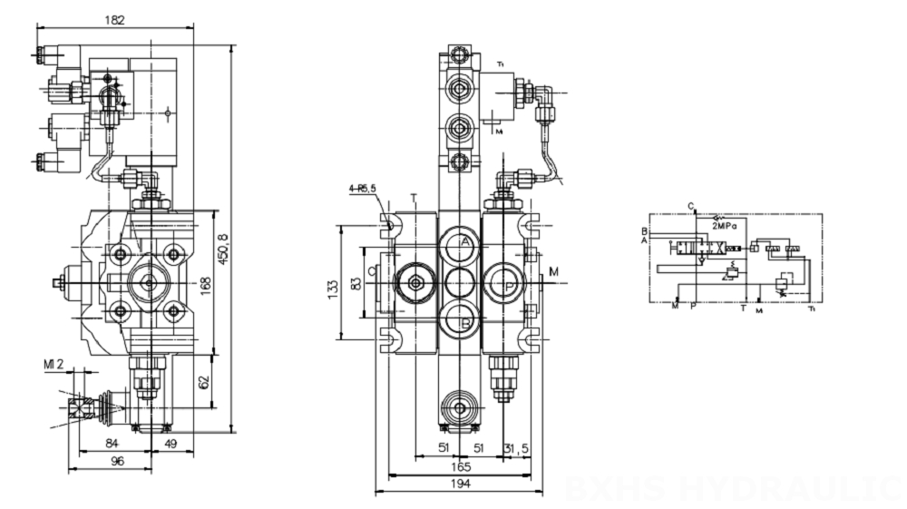 DCV200 Электрогидравлический 1 катушка Секционный направляющий клапан drawing image