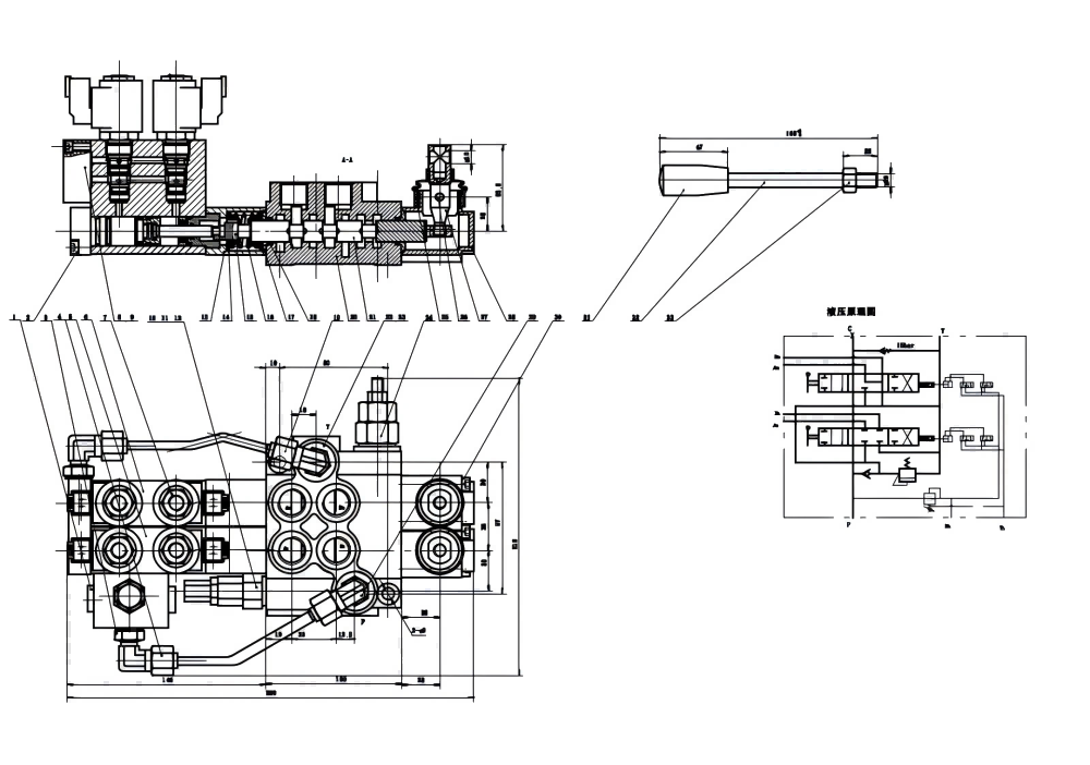 P40 Электрогидравлический 2 катушки Моноблочный направляющий клапан drawing image