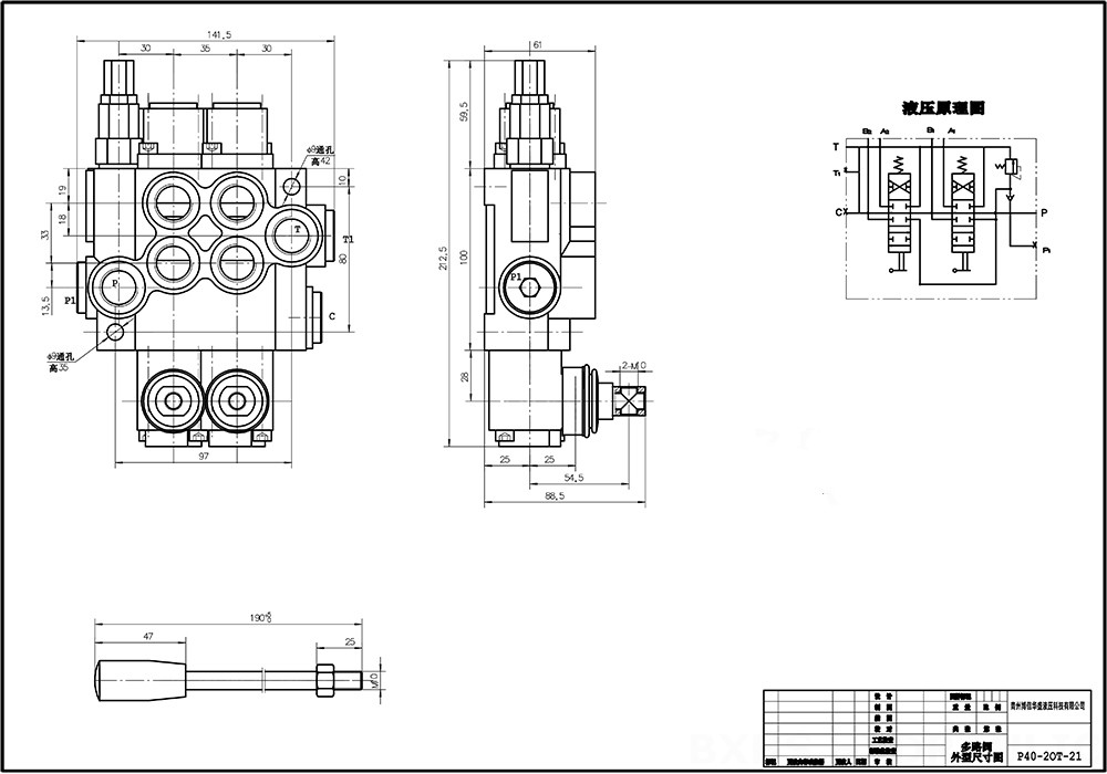 P40A Ручное 2 катушки Моноблочный направляющий клапан drawing image