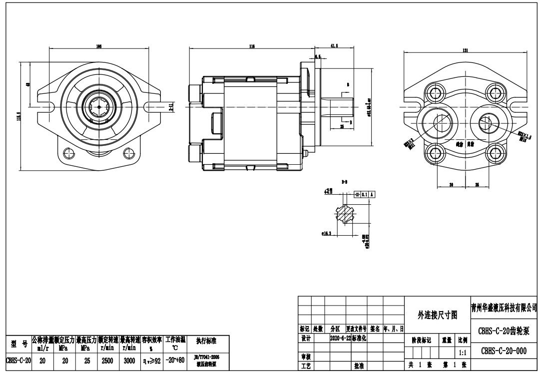 CBHS-C20 20 см³/об Гидравлический шестерёнчатый насос drawing image