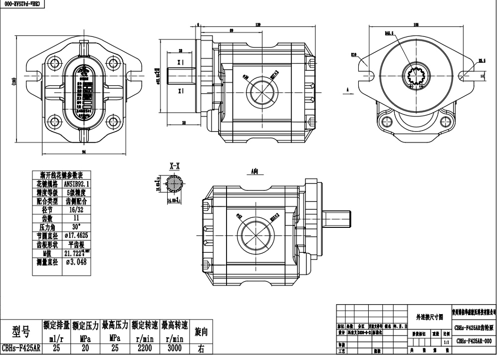 CBHS-F425 25 см³/об Гидравлический шестерёнчатый насос drawing image