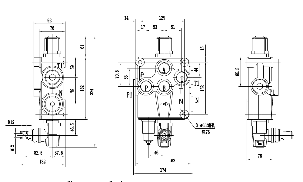 P120-G1-OT Ручное 1 катушка Моноблочный направляющий клапан drawing image