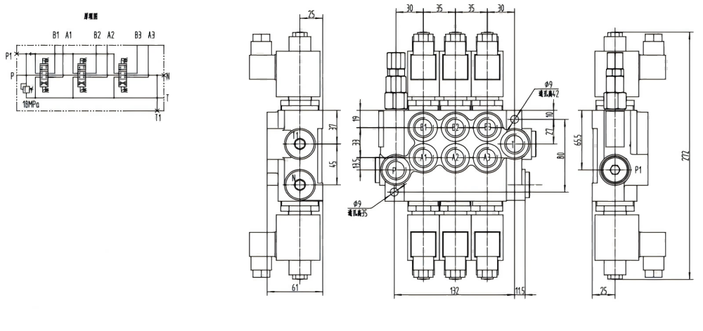 P40-DKL Соленоидный 3 катушки Моноблочный направляющий клапан drawing image