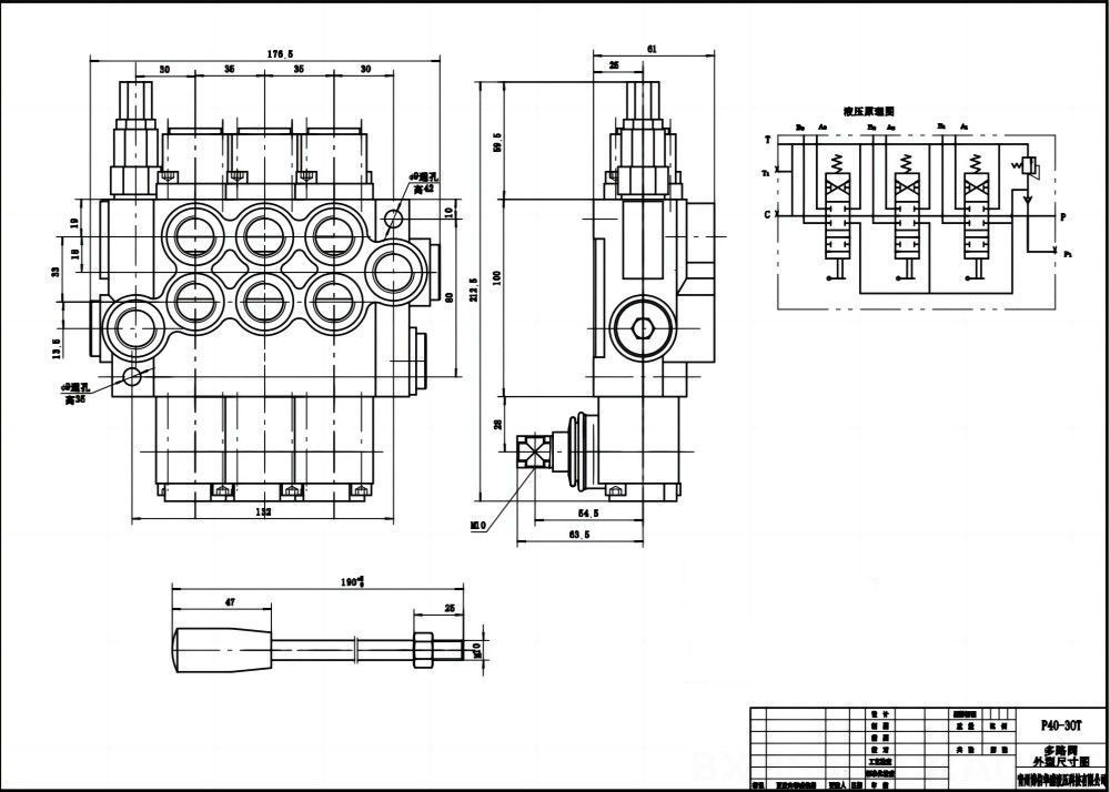 P40-G12-G38 Ручное 3 катушки Моноблочный направляющий клапан drawing image