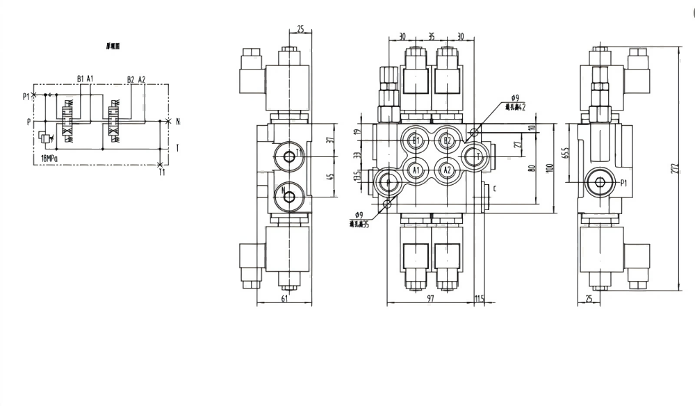 P40-DKL Соленоидный 2 катушки Моноблочный направляющий клапан drawing image