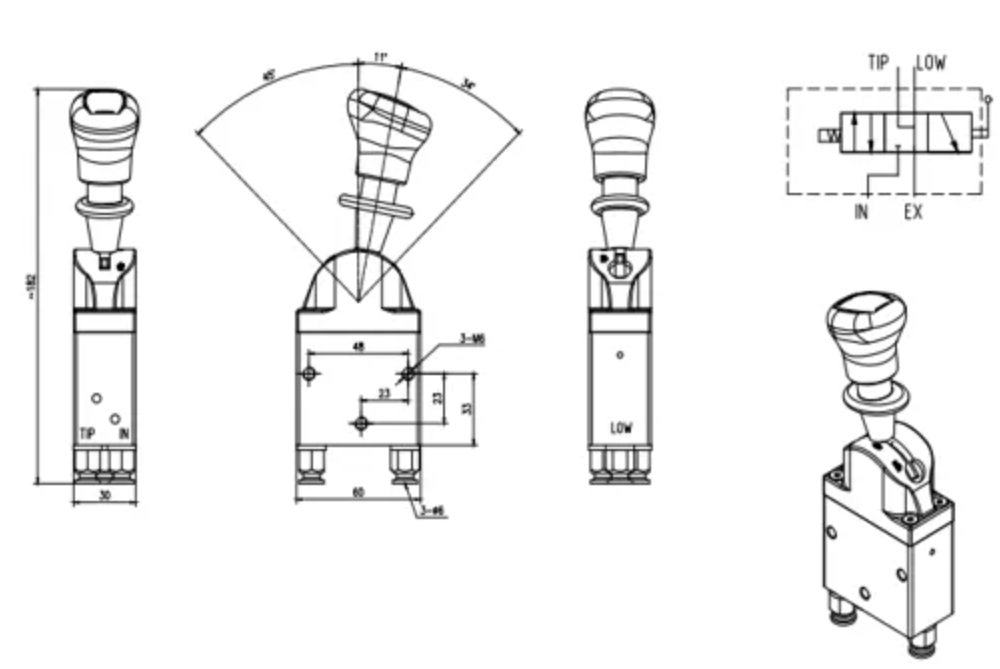 BKQF34B-C Пневматический 1 катушка Пневматический регулирующий клапан drawing image