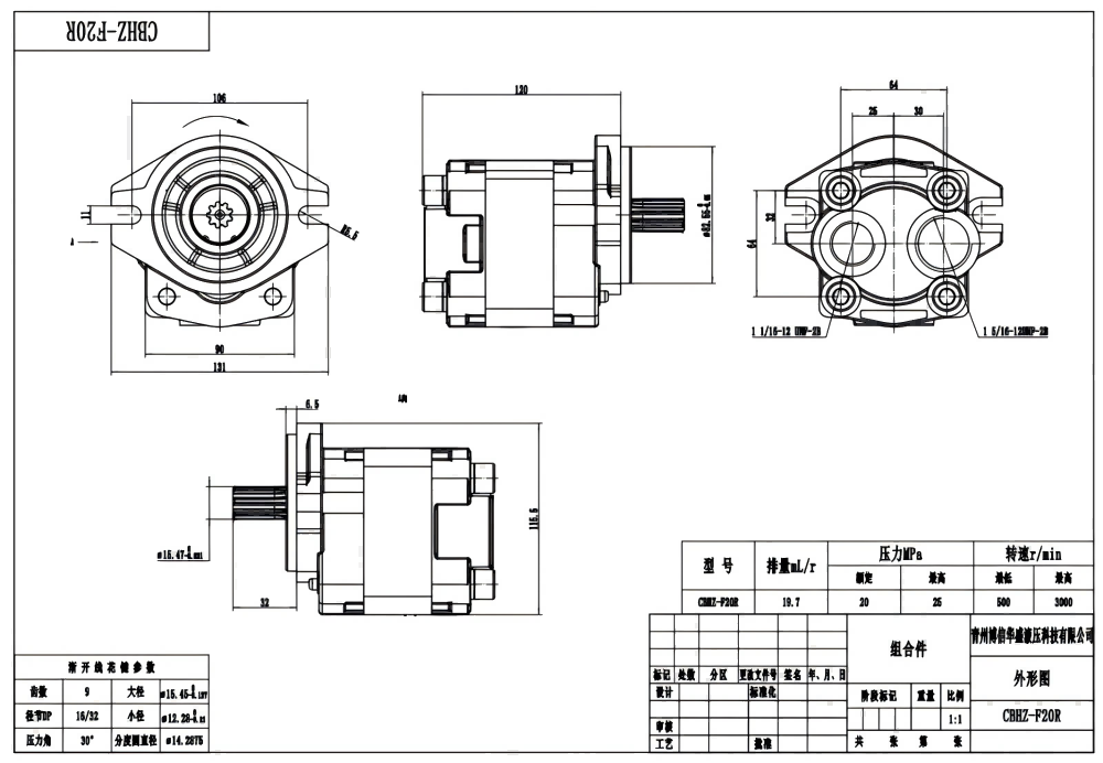 CBHZ-F20R 19,7 куб.см/об. Гидравлический шестерёнчатый насос drawing image