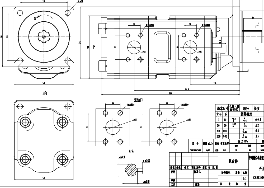 JHP2080-2080 80 см³/об Гидравлический шестерёнчатый насос drawing image
