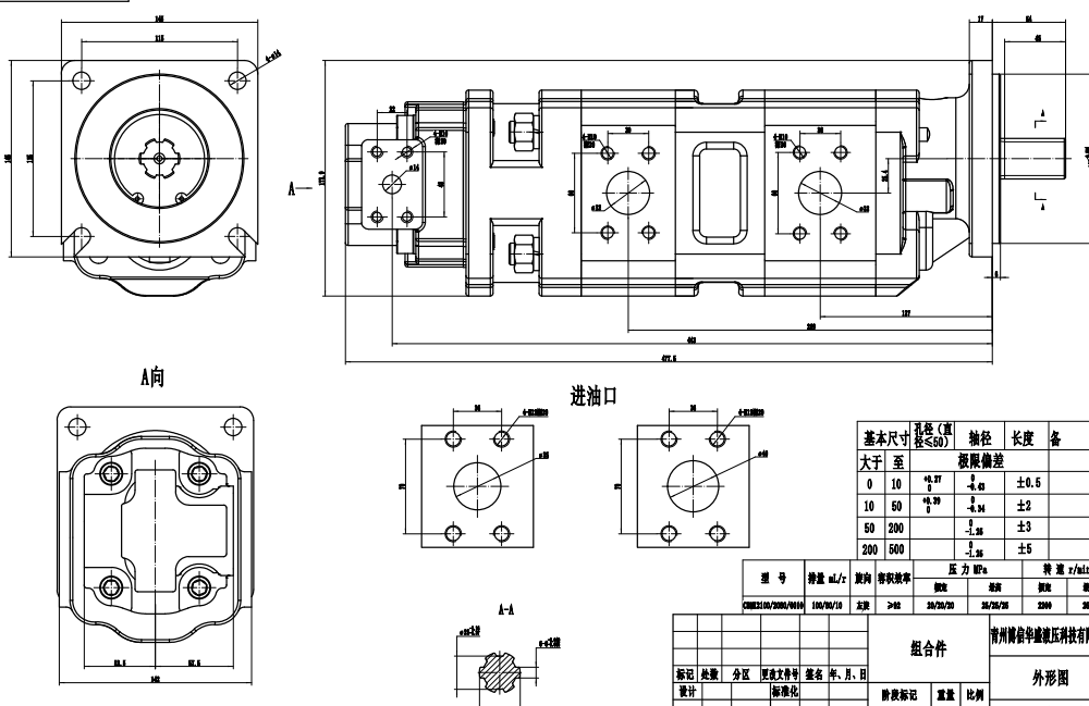 JHP2100-2080-1016 100 см³/об Гидравлический шестерёнчатый насос drawing image
