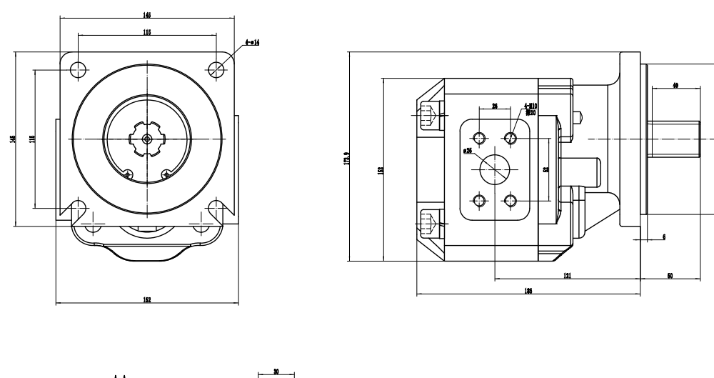 JHP2063 63 см³/об Гидравлический шестерёнчатый насос drawing image
