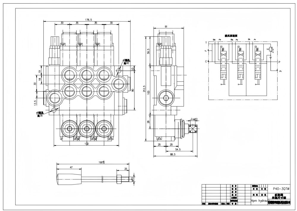 P40-G38-G12-QTW Ручное 3 катушки Моноблочный направляющий клапан drawing image