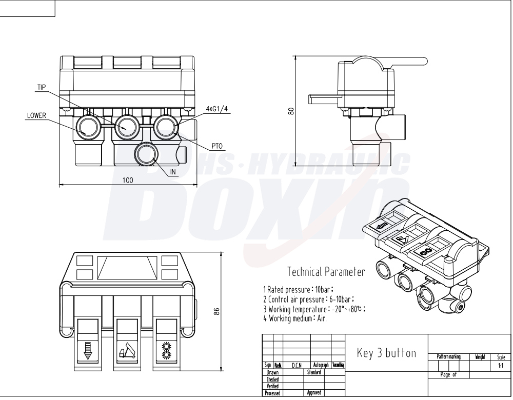 Pneumatic 1 Spool Hydraulic Control Valve: OEM & ODM Services Available | Manufacturer drawing image