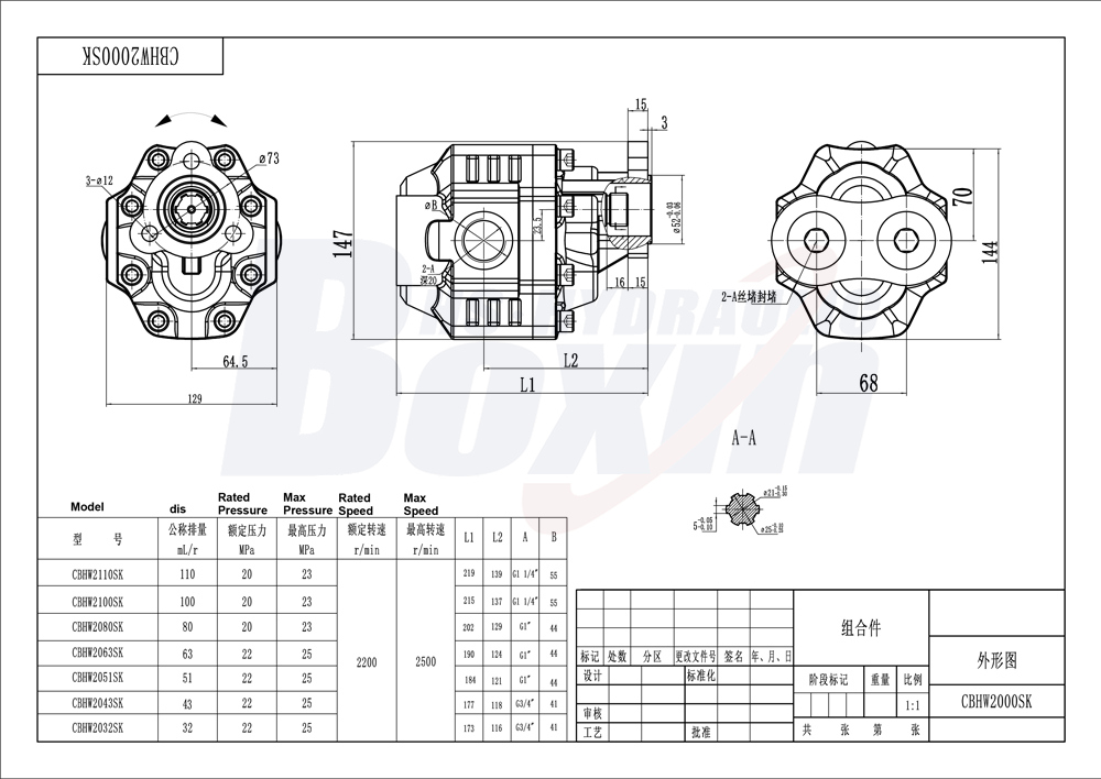 CBHW-UNI-80 80 см³/об 25 МПа (3625 фунт/кв. дюйм) Гидравлический шестерёнчатый насос drawing image