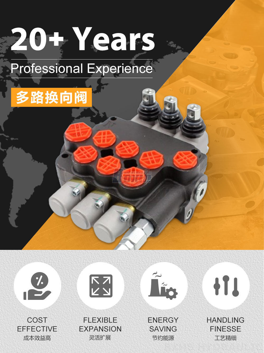 P80-G12-G34-OT 手控 3 联 整体式换向阀