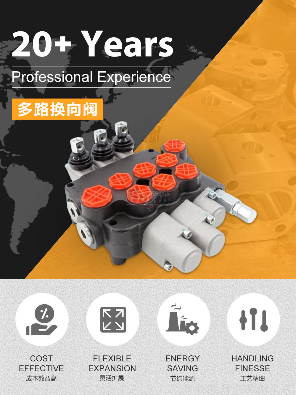 P80-G12-G34 手控 3 联 整体式换向阀