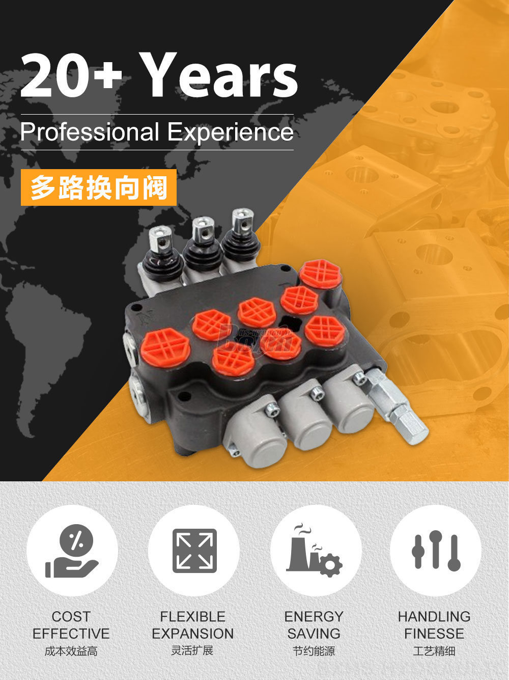 P80-G34-G12-3OT 手控 3 联 整体式换向阀